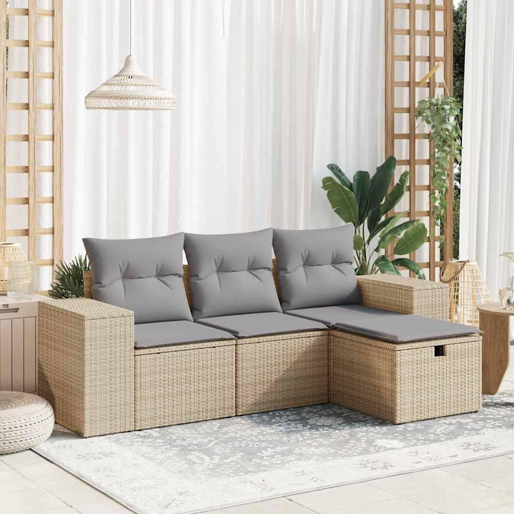 Sofasæt til haven 4 dele med hynder polyrattan beige