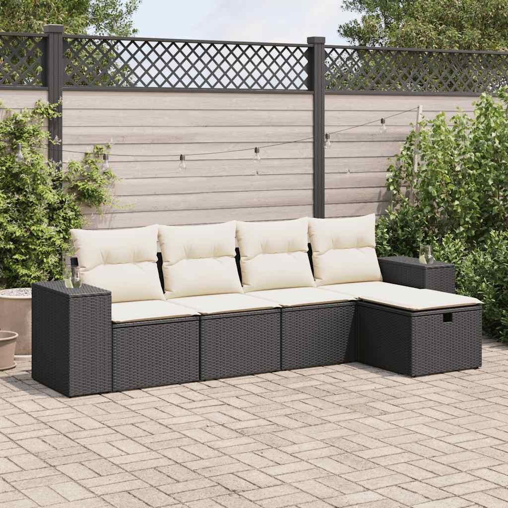 Sofasæt til haven 5 dele med hynder polyrattan sort