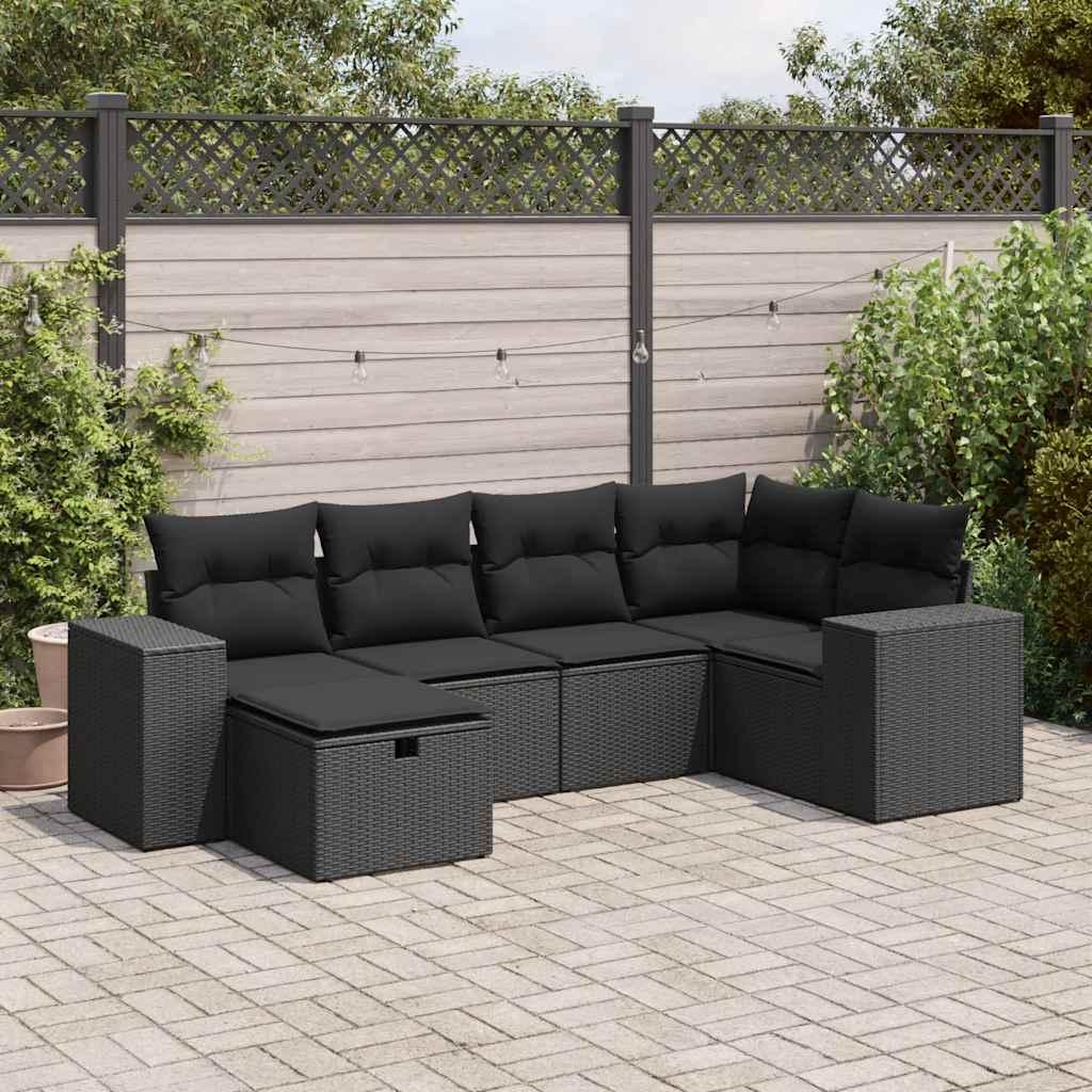Sofasæt til haven 6 dele med hynder polyrattan sort billede