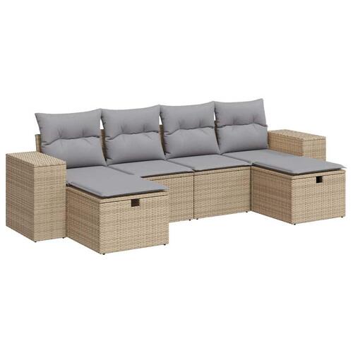 Sofasæt til haven 6 dele med hynder polyrattan beige