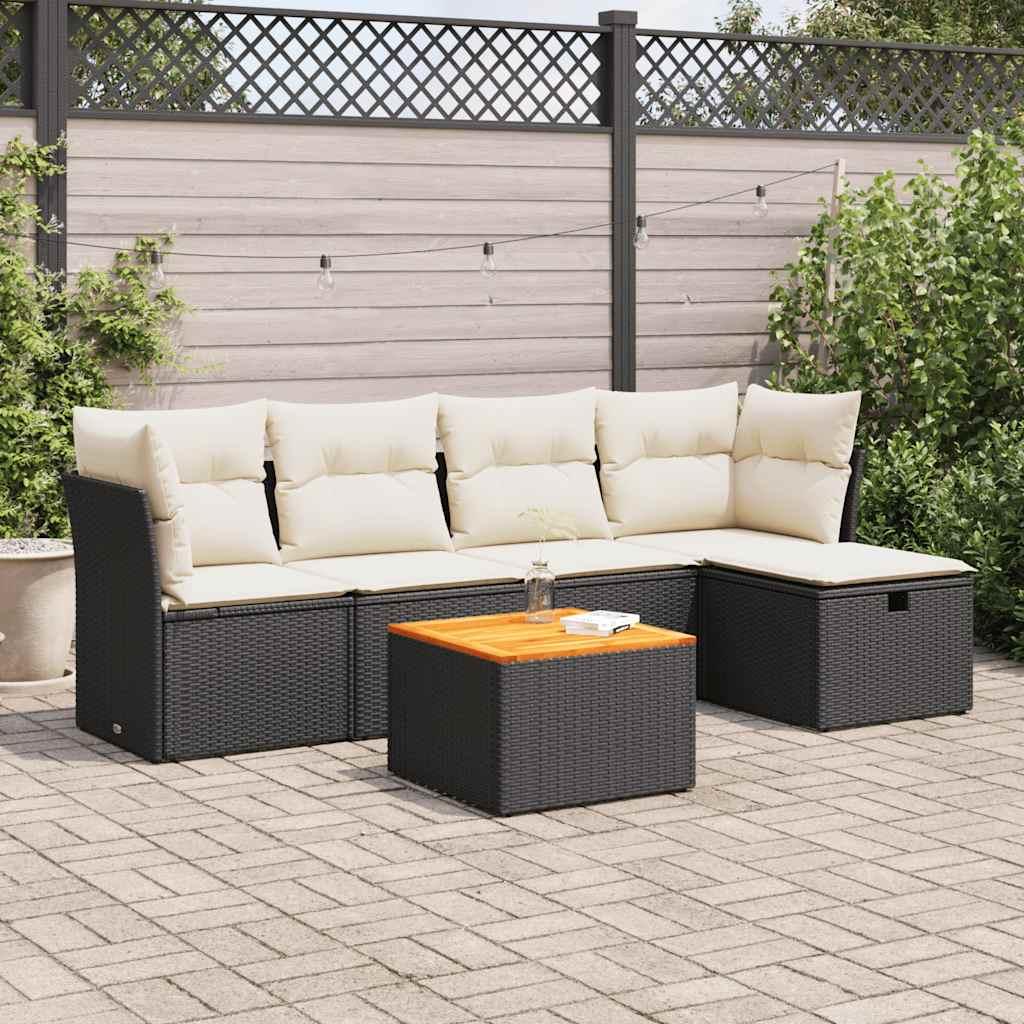 Sofasæt til haven 6 dele med hynder polyrattan sort