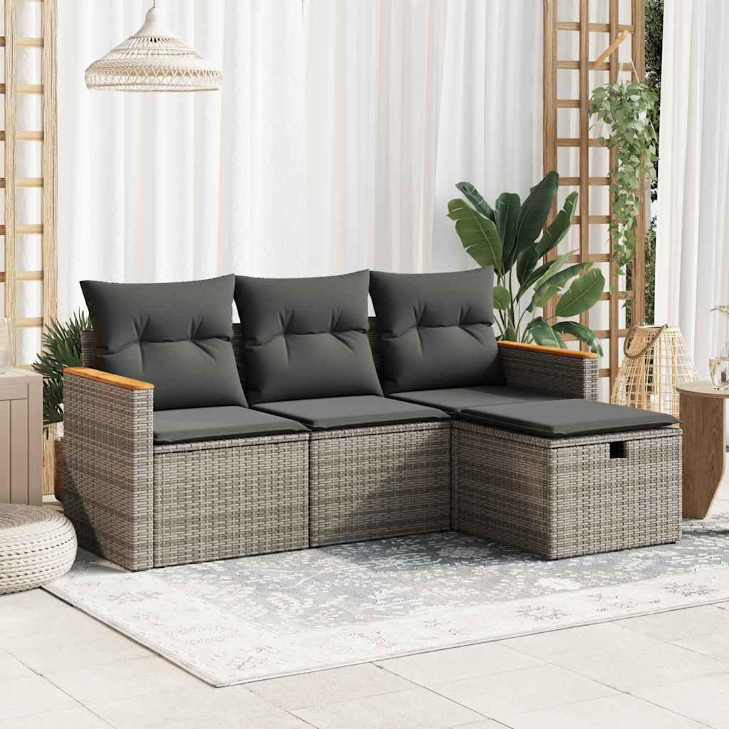 Sofasæt til haven 4 dele med hynder polyrattan grå