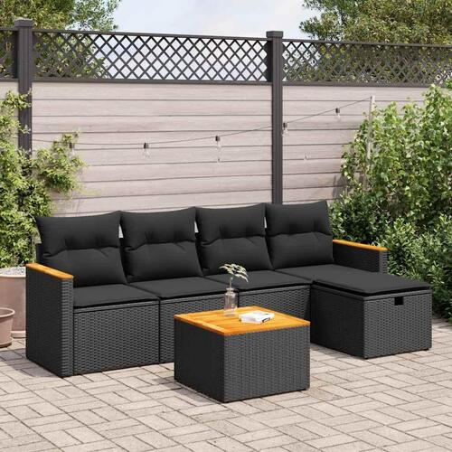 Sofasæt til haven 6 dele med hynder polyrattan sort