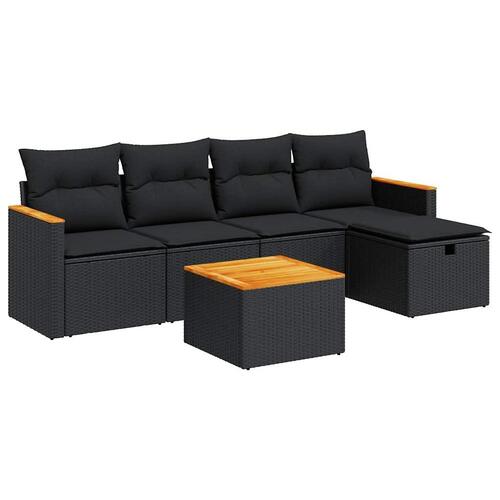 Sofasæt til haven 6 dele med hynder polyrattan sort