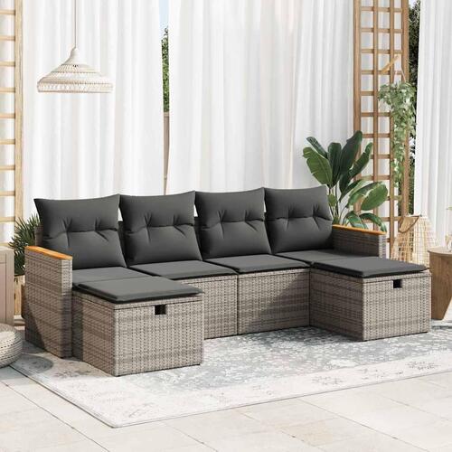 Sofasæt til haven 6 dele med hynder polyrattan grå