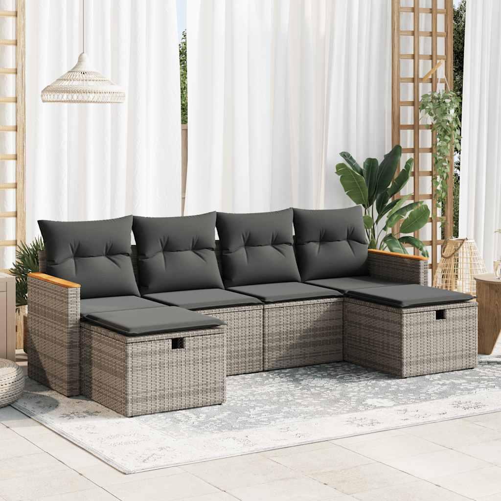 Sofasæt til haven 6 dele med hynder polyrattan grå