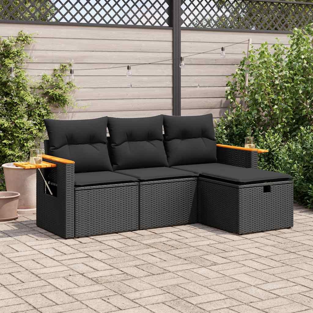 Sofasæt til haven 4 dele med hynder polyrattan sort