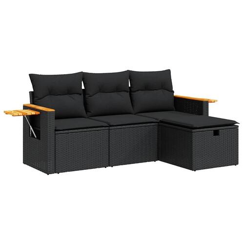 Sofasæt til haven 4 dele med hynder polyrattan sort