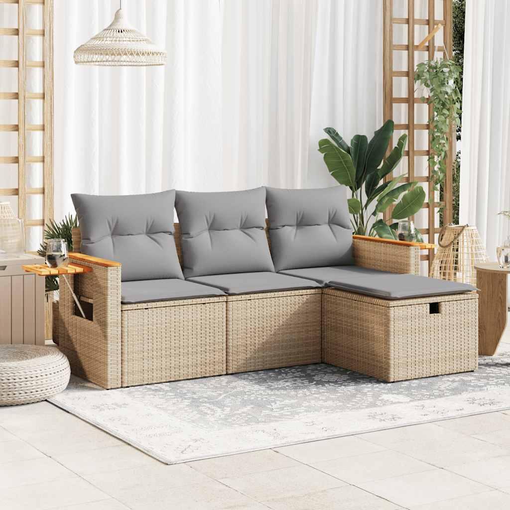 Sofasæt til haven 4 dele med hynder polyrattan beige