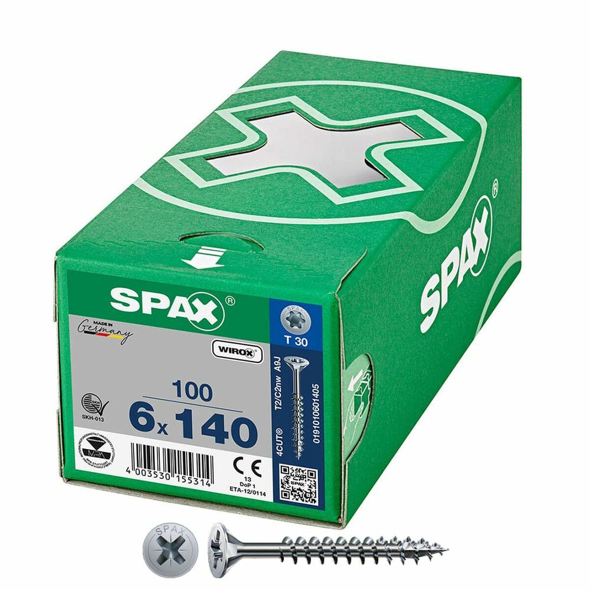 SPAX Wirox skruer T30 fladhoved 6 × 140 mm - æske med 100