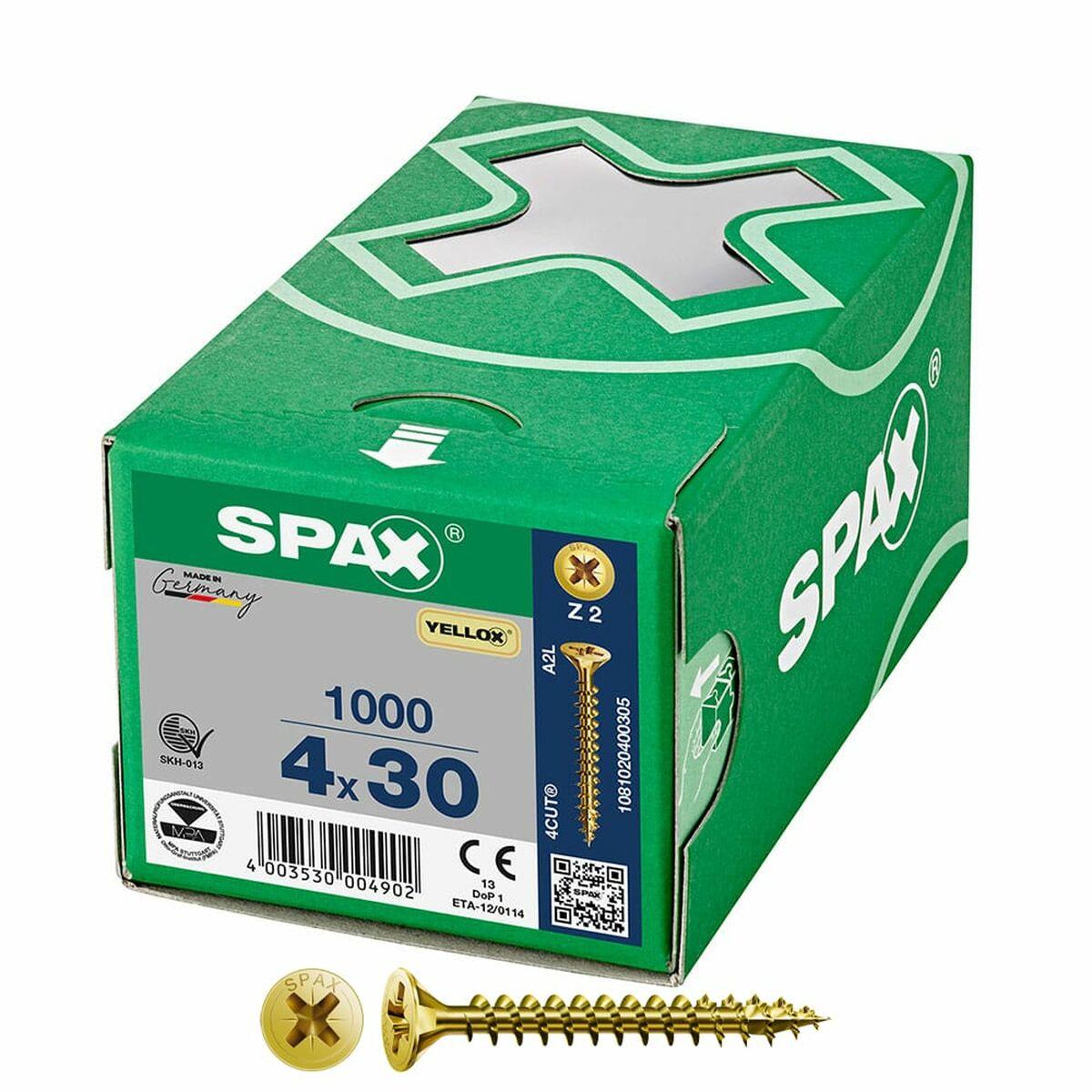SPAX Yellox Z2 træskruer med fladt hoved 4,0 × 30 mm - æske á 1.000 stk.