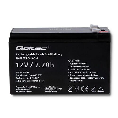 Batteri til System til Uafbrydelig Strømforsyning Qoltec 53062 7200 mAh 12 V