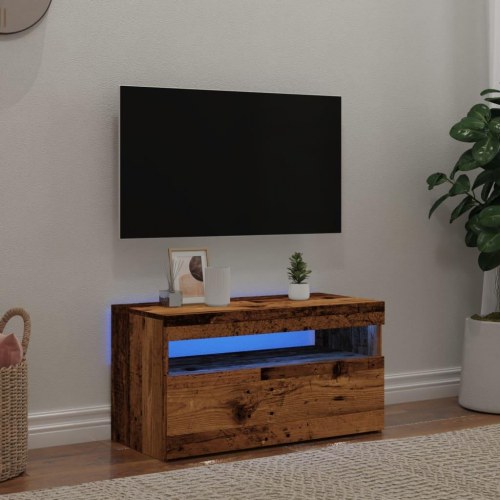 Tv-bord med LED-lys 75×35×40 cm - konstrueret træ, antikt træ