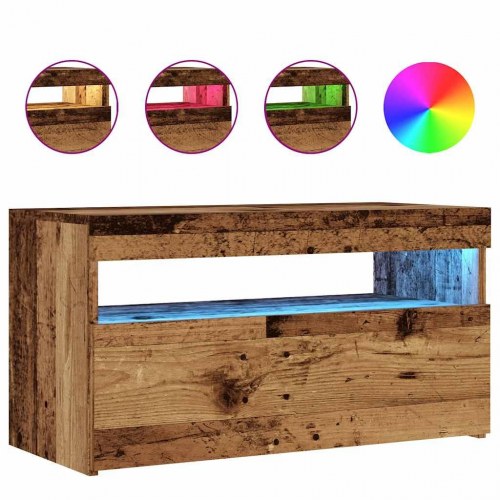 Tv-bord med LED-lys 75×35×40 cm - konstrueret træ, antikt træ