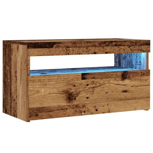 Tv-bord med LED-lys 75×35×40 cm - konstrueret træ, antikt træ
