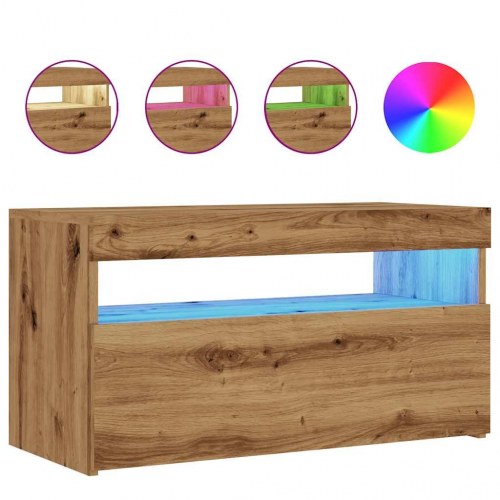 Tv-bord med LED-lys - 75×35×40 cm i konstrueret træ, kunsteg