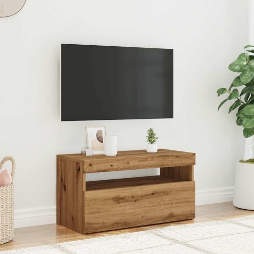Tv-bord med LED-lys - 75×35×40 cm i konstrueret træ, kunsteg