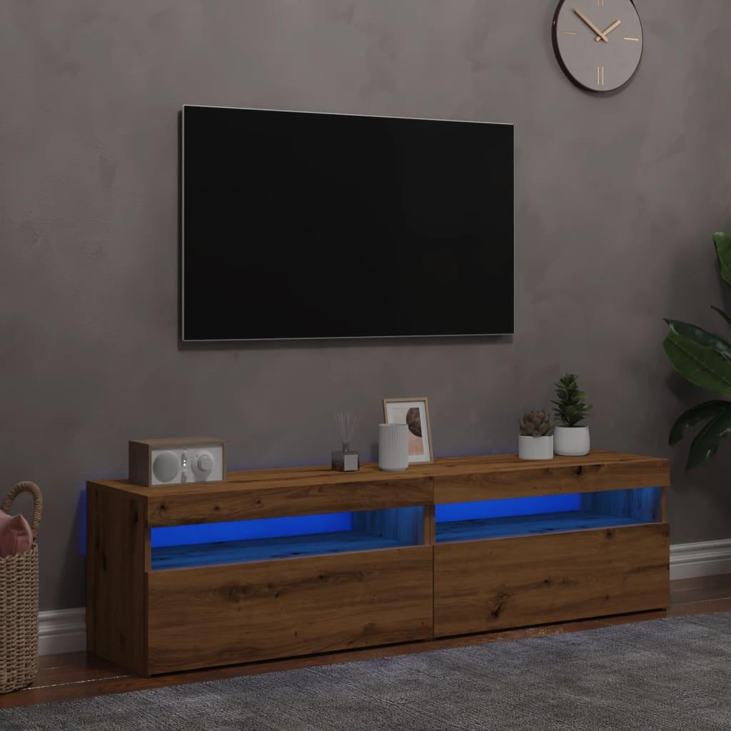 Tv-borde med LED-lys 2 stk. konstrueret træ kunsteg