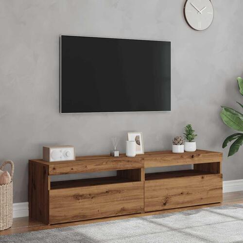 Tv-borde med LED-lys 2 stk. konstrueret træ kunsteg