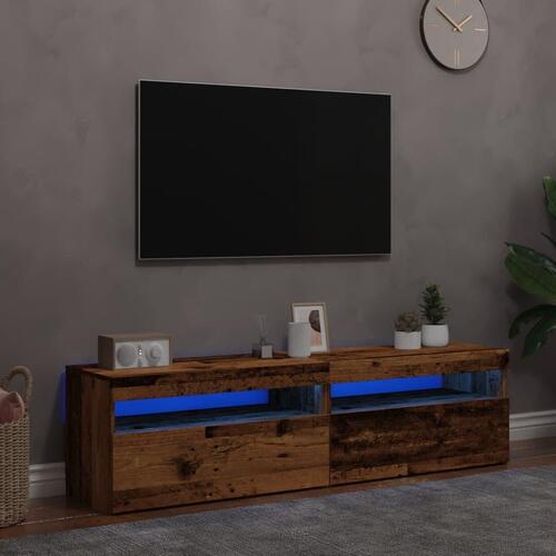 Tv-borde med LED-lys 2 stk. konstrueret træ antikt træ