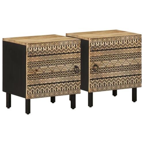 Sengeskabe 2 stk. 40x33,5x46 cm massivt ru mangotræ sort