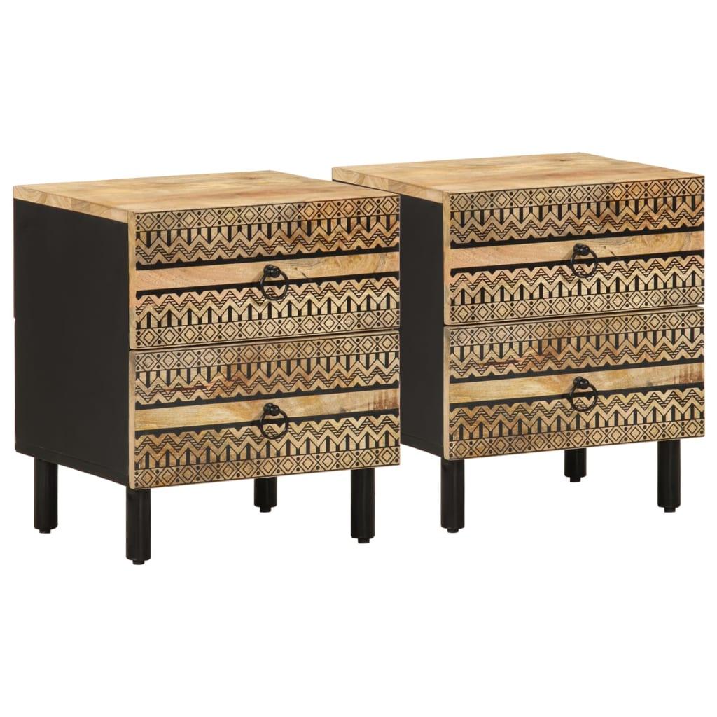 Sengeskabe 2 stk. 40x33,5x46 cm massivt ru mangotræ sort