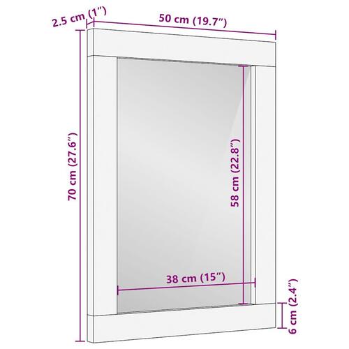 Badeværelsesspejl 50x70 cm massivt mangotræ og glas