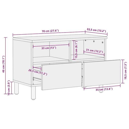Tv-bord 70x33,5x46 cm massivt ru mangotræ sort