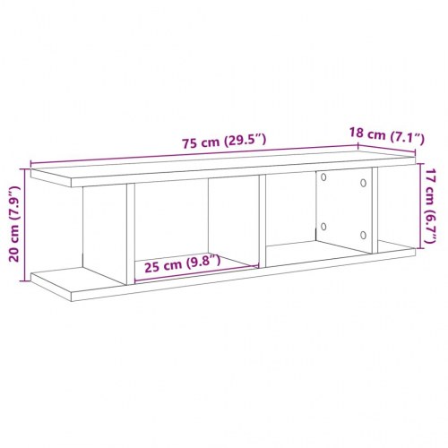 Væghylder - 2 stk. 75×18×20 cm i konstrueret træ, antikt træ