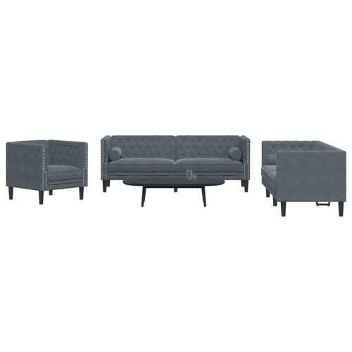 3-personers Chesterfield-sofasæt med puder fløjl mørkegrå