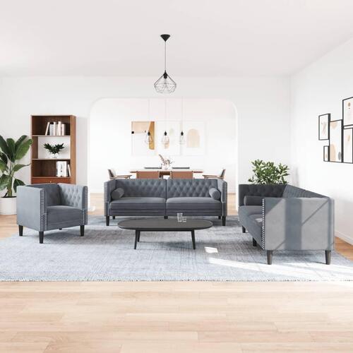 3-personers Chesterfield-sofasæt med puder fløjl mørkegrå