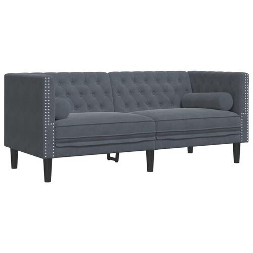 3-personers Chesterfield-sofasæt med puder fløjl mørkegrå