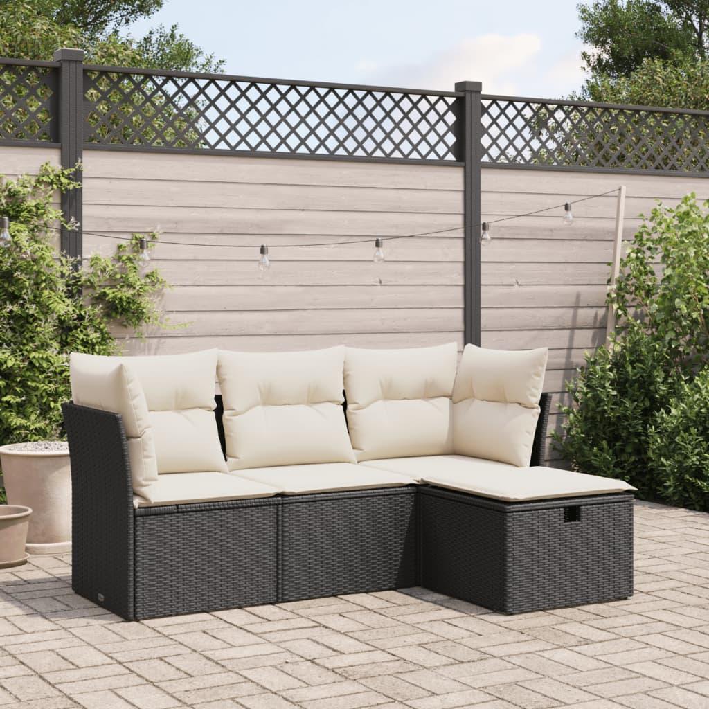 Sofasæt til haven 4 dele med hynder polyrattan sort