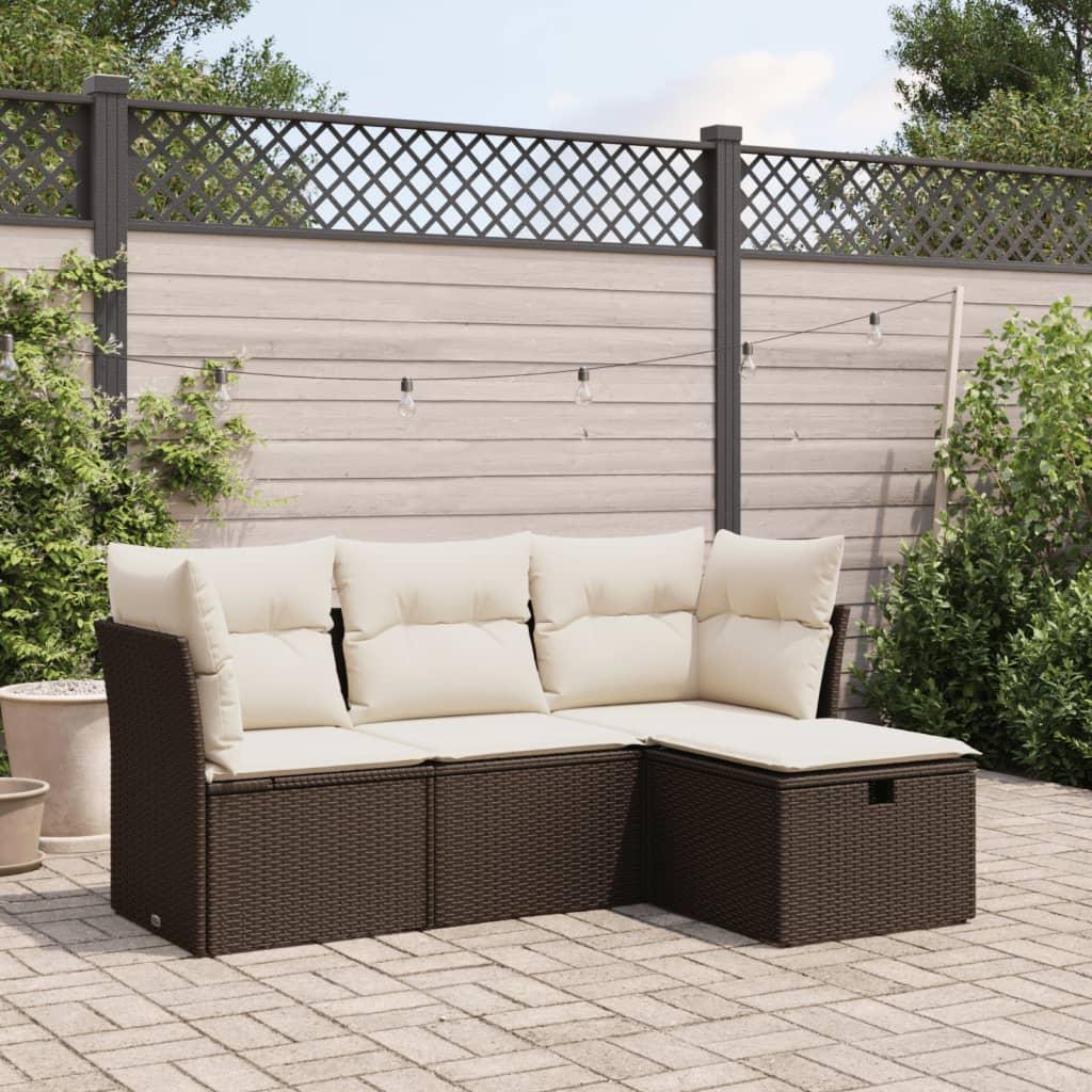 Sofasæt til haven 4 dele med hynder polyrattan brun