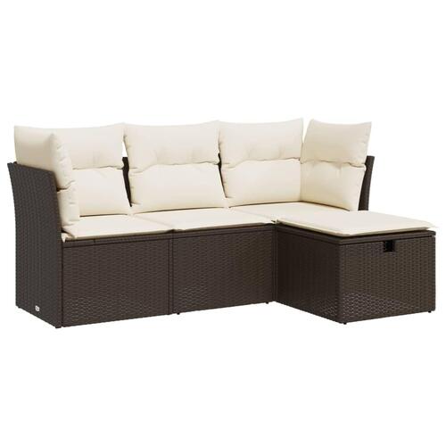 Sofasæt til haven 4 dele med hynder polyrattan brun
