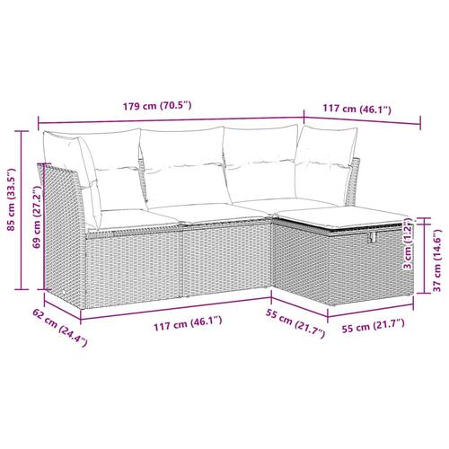 Sofasæt til haven 4 dele med hynder polyrattan brun