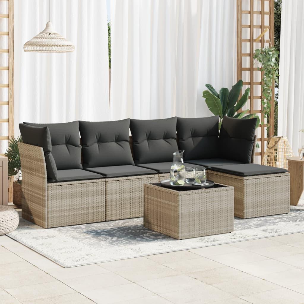 Sofasæt til haven 6 dele med hynder polyrattan lysegrå