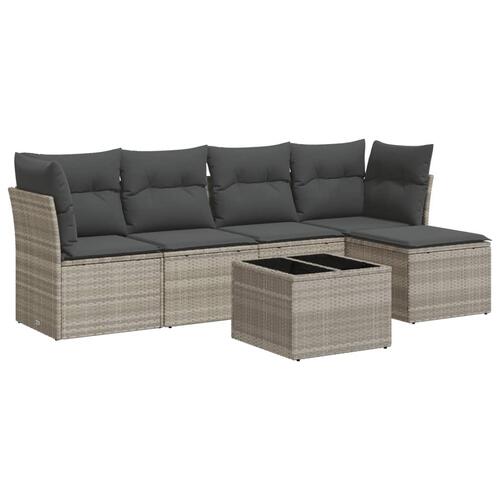 Sofasæt til haven 6 dele med hynder polyrattan lysegrå
