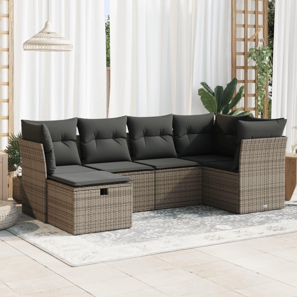 Sofasæt til haven 6 dele med hynder polyrattan grå