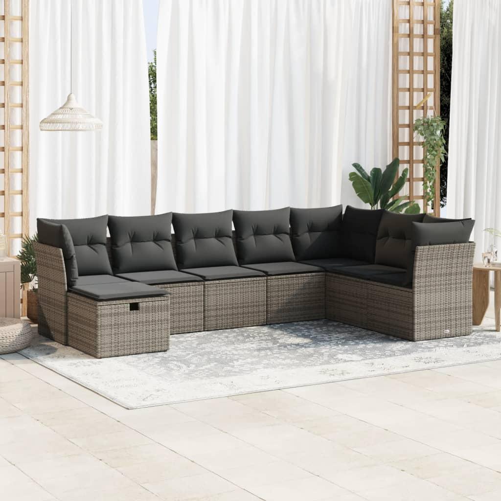 Sofasæt til haven 8 dele med hynder polyrattan grå