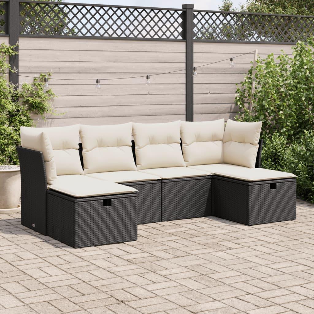 Sofasæt til haven 6 dele med hynder polyrattan sort billede