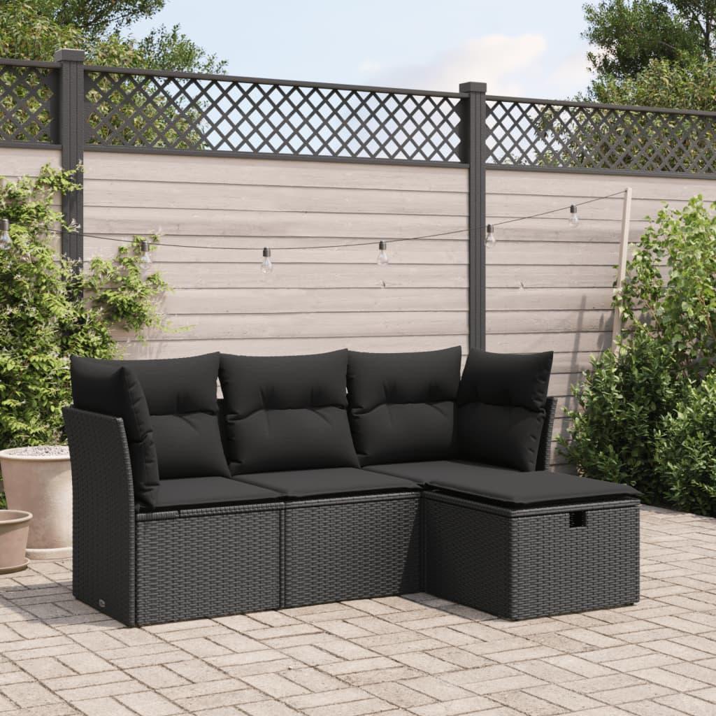 Sofasæt til haven 4 dele med hynder polyrattan sort