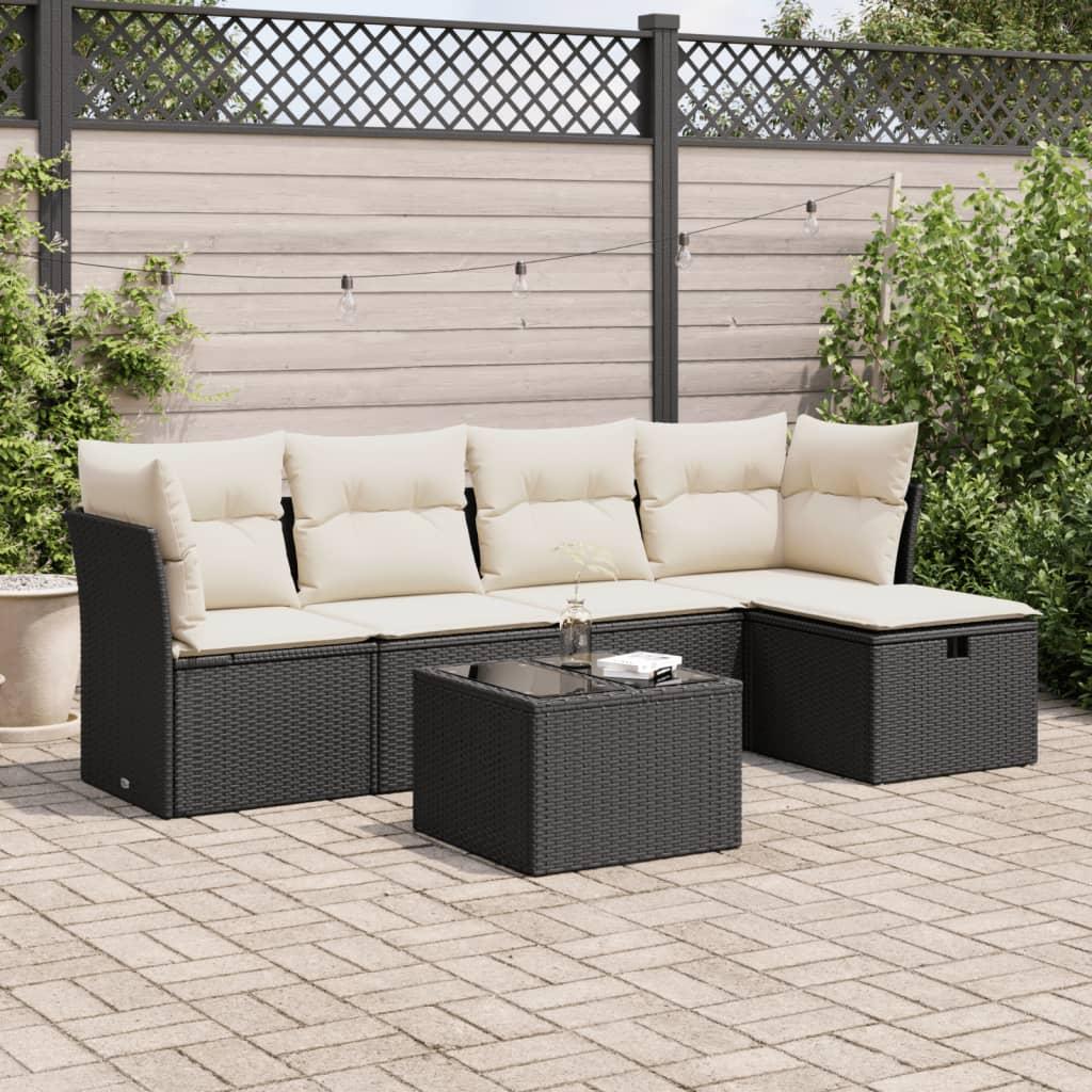 Sofasæt til haven 6 dele med hynder polyrattan sort