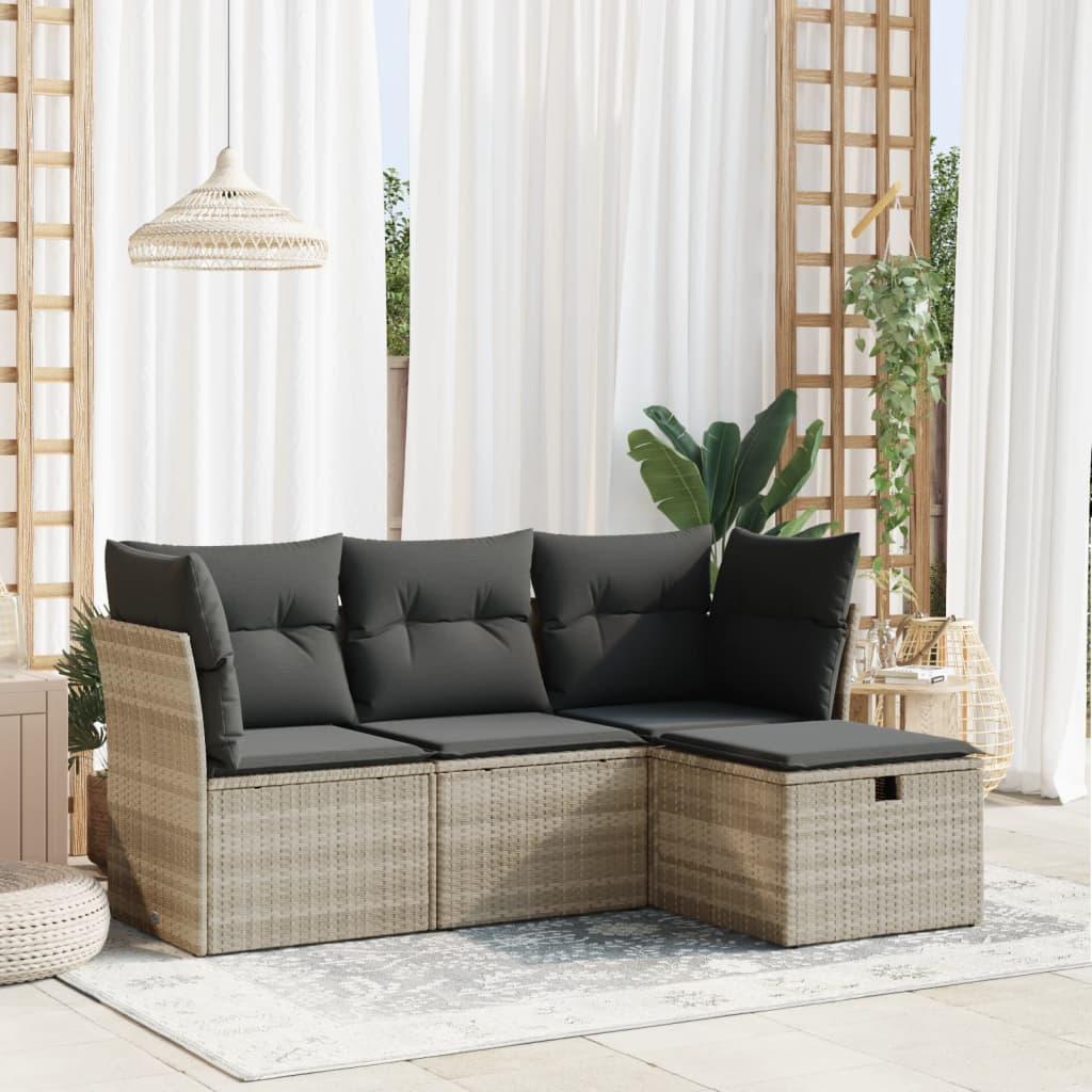 Sofasæt til haven 4 dele med hynder polyrattan lysegrå