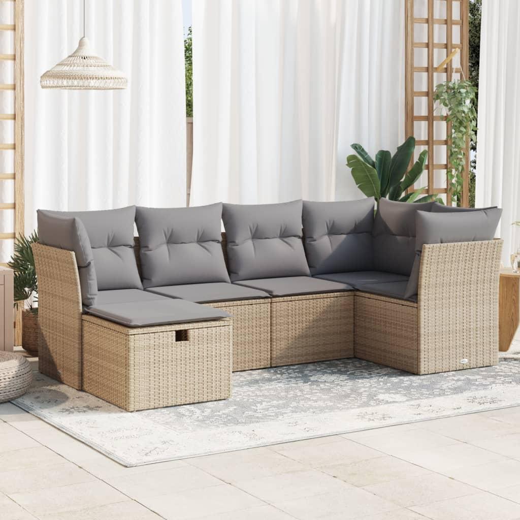 Sofasæt til haven 6 dele med hynder polyrattan beige
