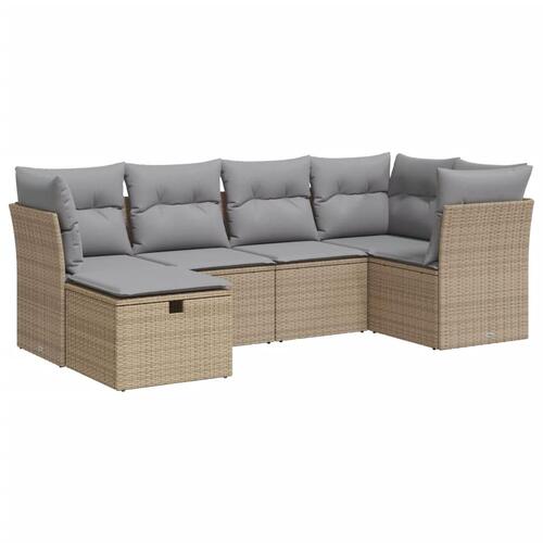 Sofasæt til haven 6 dele med hynder polyrattan beige
