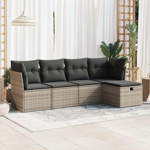 Sofasæt 5 dele med hynder polyrattan grå
