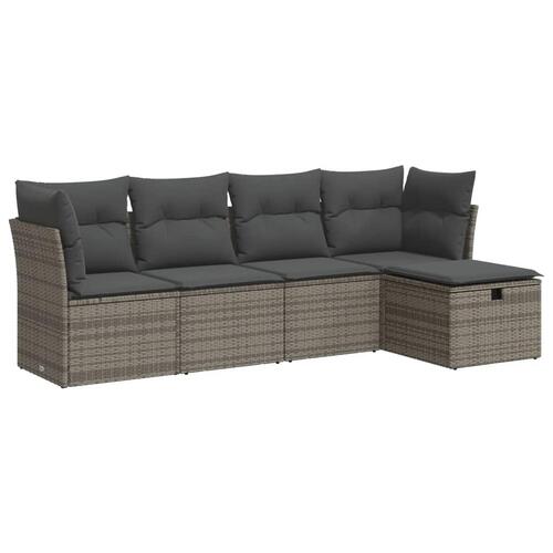 Sofasæt 5 dele med hynder polyrattan grå