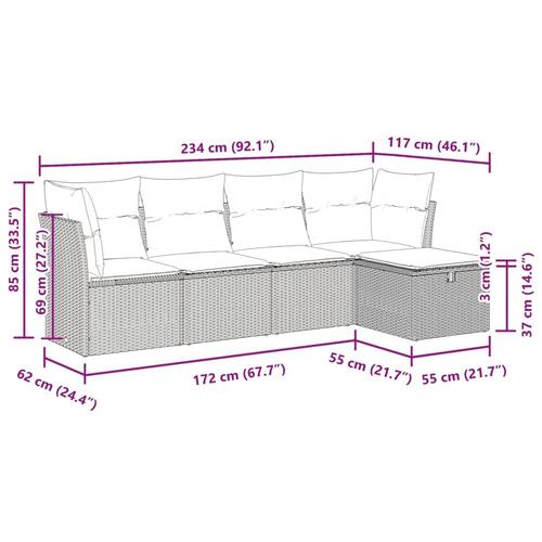 Sofasæt 5 dele med hynder polyrattan grå