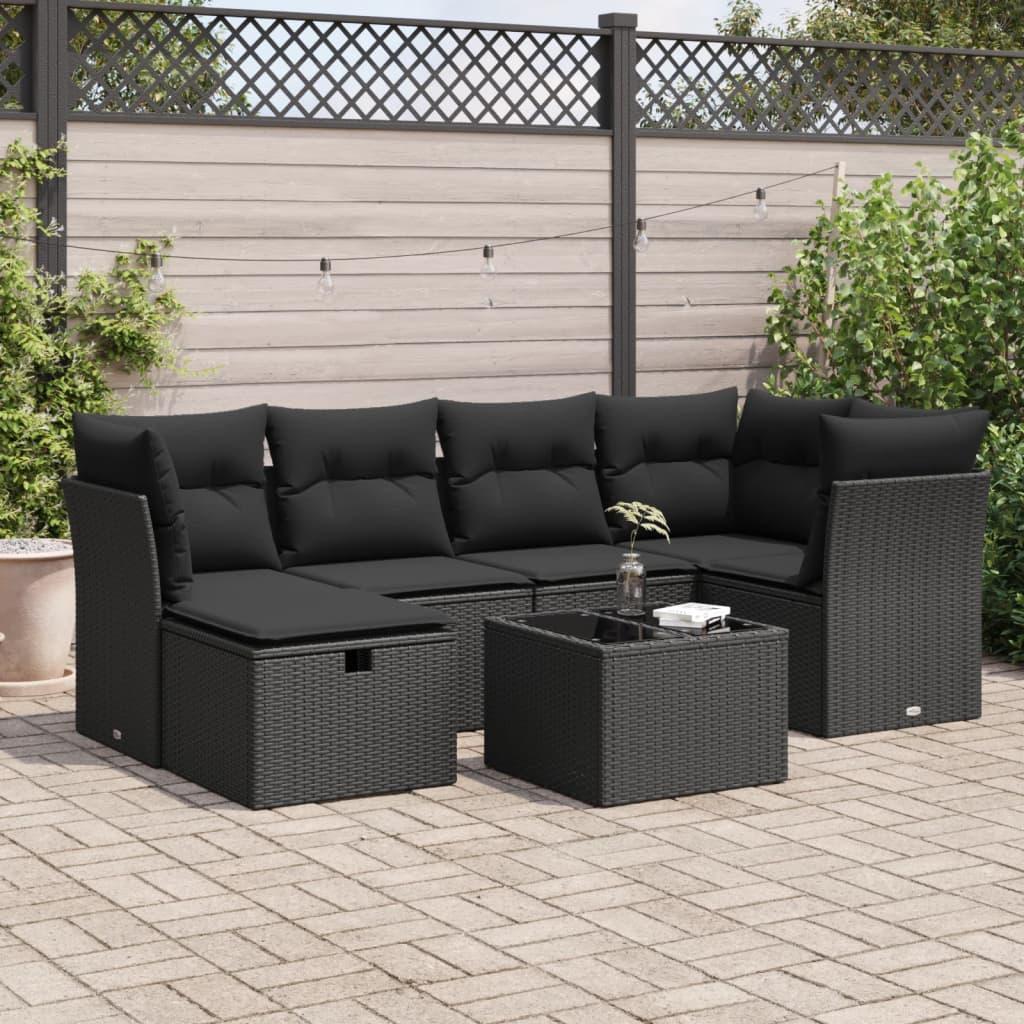 Sofasæt til haven 7 dele med hynder polyrattan sort